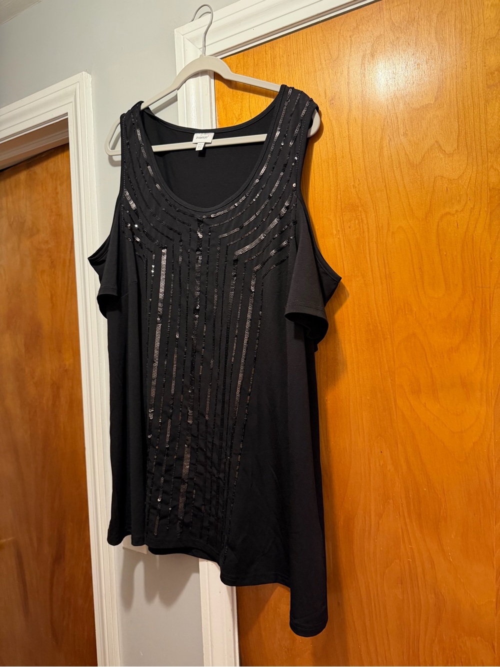 Avenue Black Cold-Shoulder Sequin-Trim Tunic